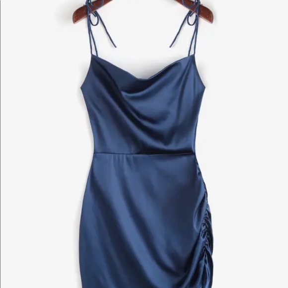 COPY - Zaful Backless Navy Blue Satin Dress - Picture 1 of 5